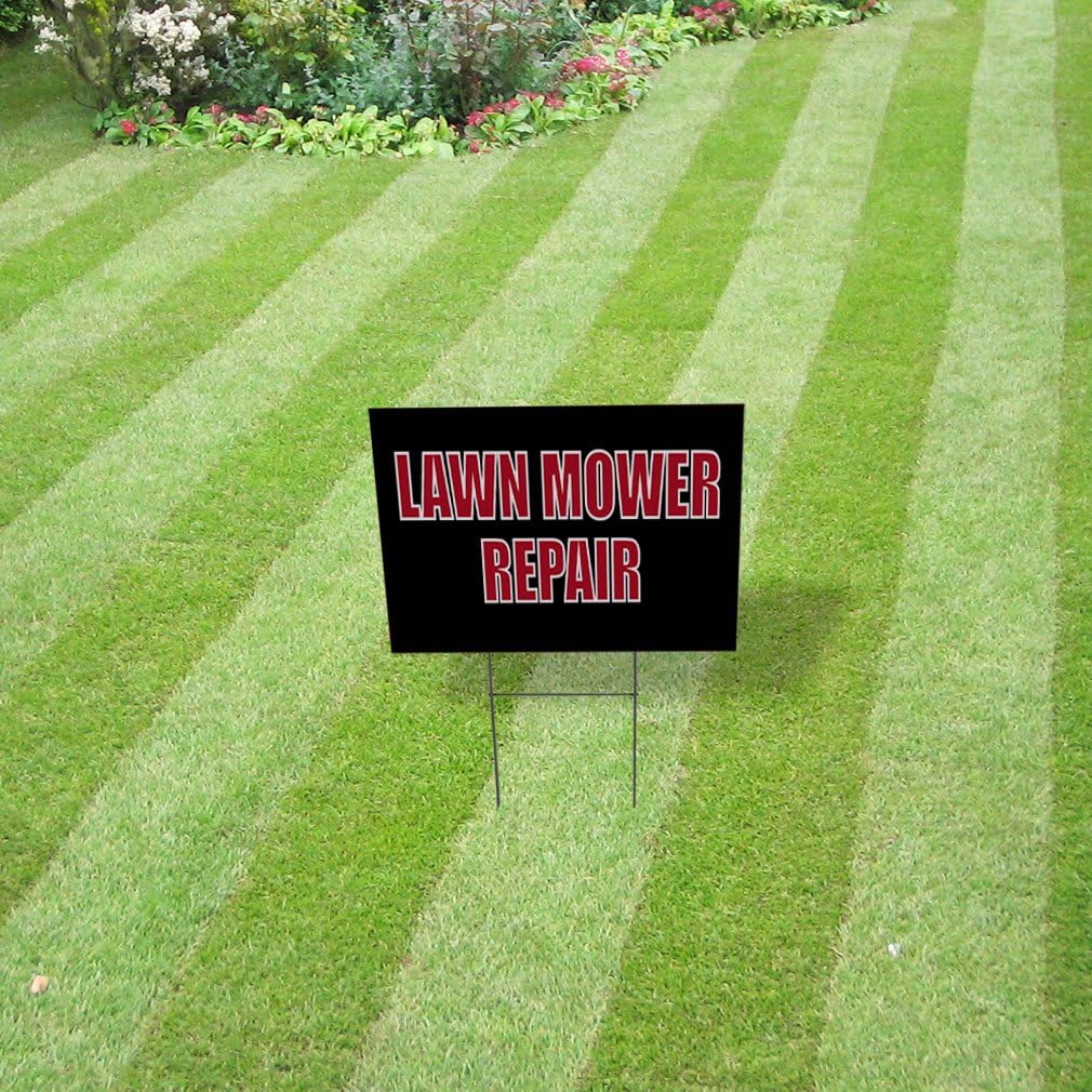 Plastic Weatherproof Yard Sign Lawn Mower Repair Lawn and Garden Olive-Green Lawn Mower for Sale Sign Multiple Quantities Available 24INx18IN Two Sides Print Set of 2