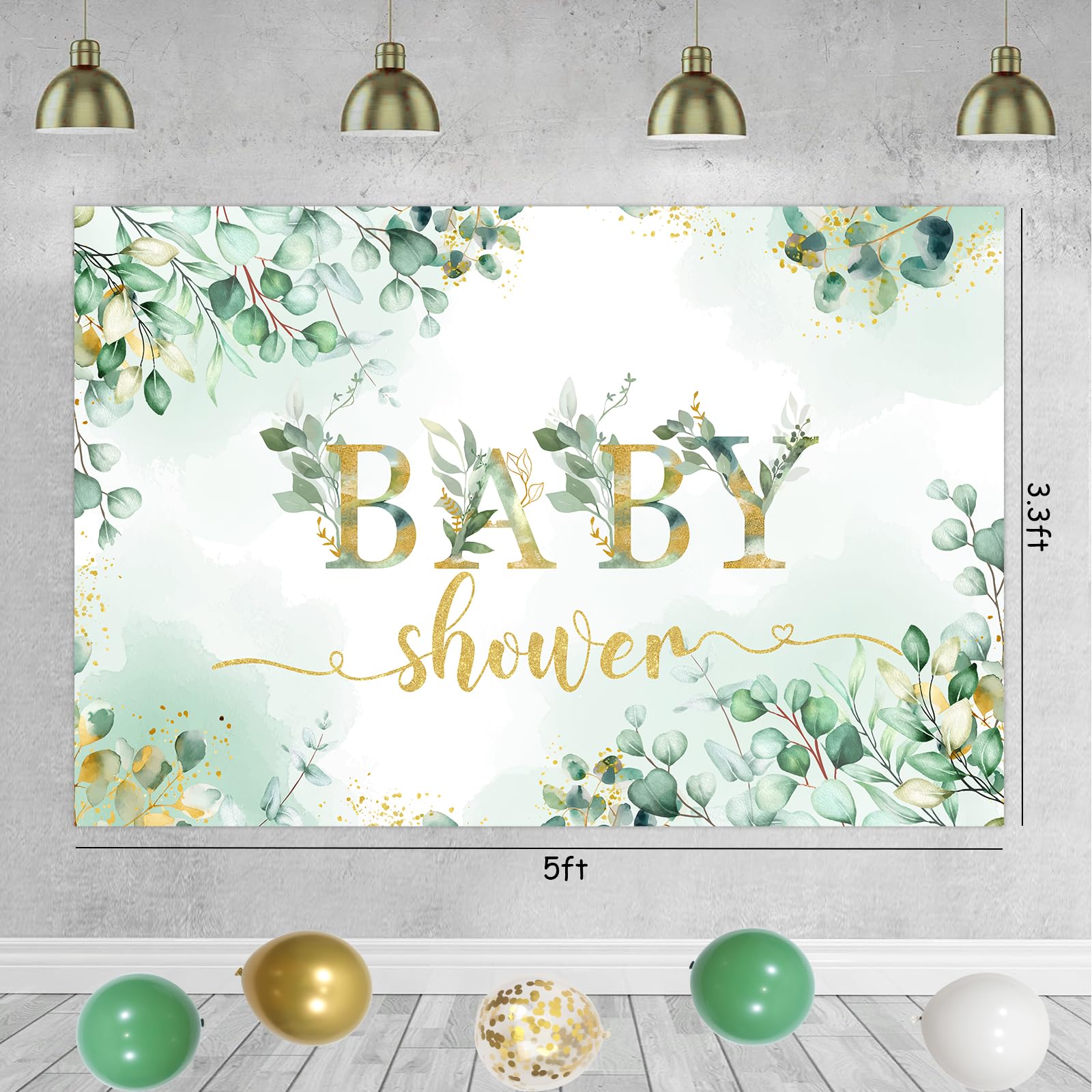 Kit Decorazioni Baby Shower Verde Salvia Con Oro - Striscione, Fiori E Coriandoli Riutilizzabili - Foto 5