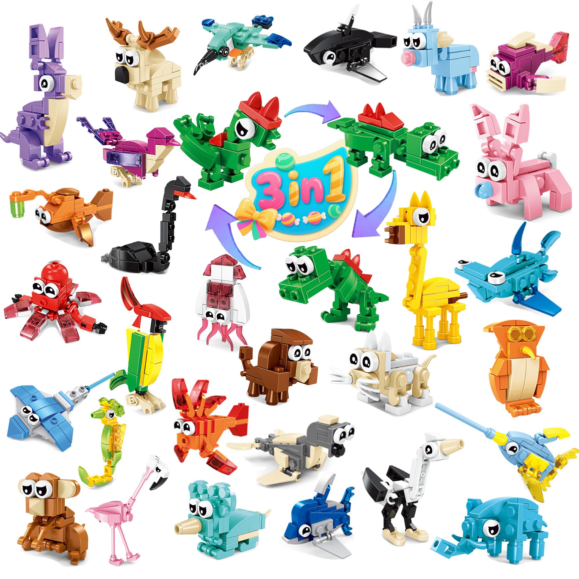 UVOCTUNS 30 Pack Mini Animal Building Blocks Party Favors for Kids with 90 Models,Classroom Prizes,Birthday Gifts,Easter,Christmas,Valentine's Day