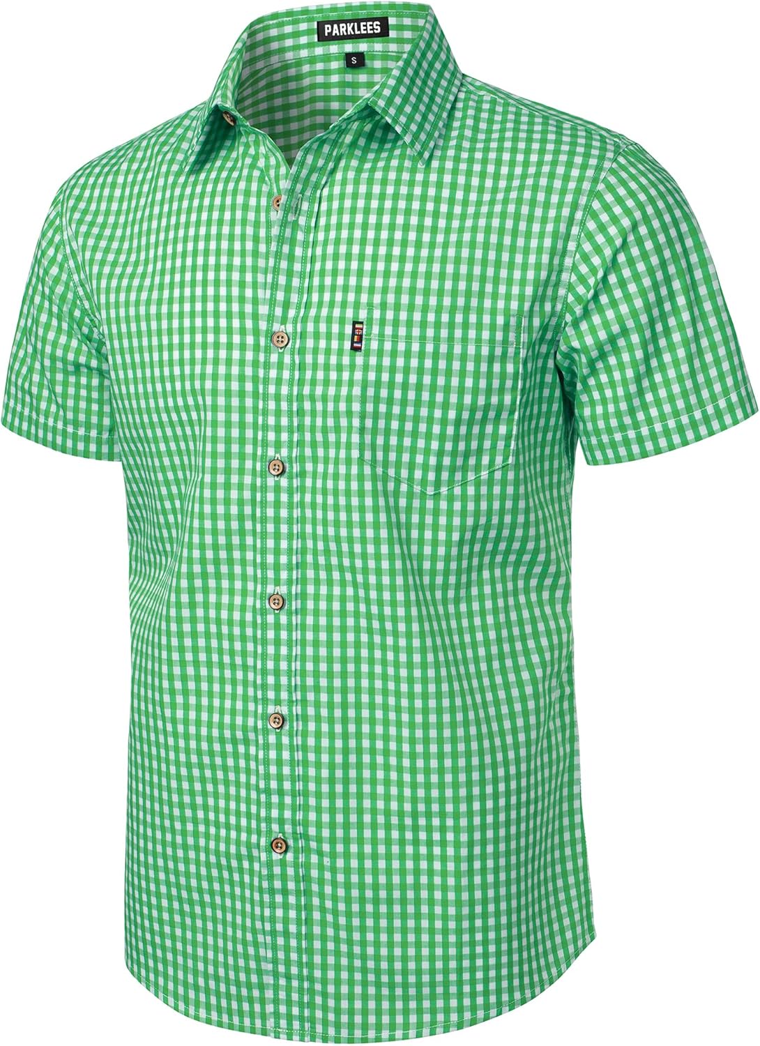 PARKLEES Men's Casual Plaid Button Down Shirt Cotton Short Sleeve Gingham Dress Shirts Regular Fit with Pocket - Image 2