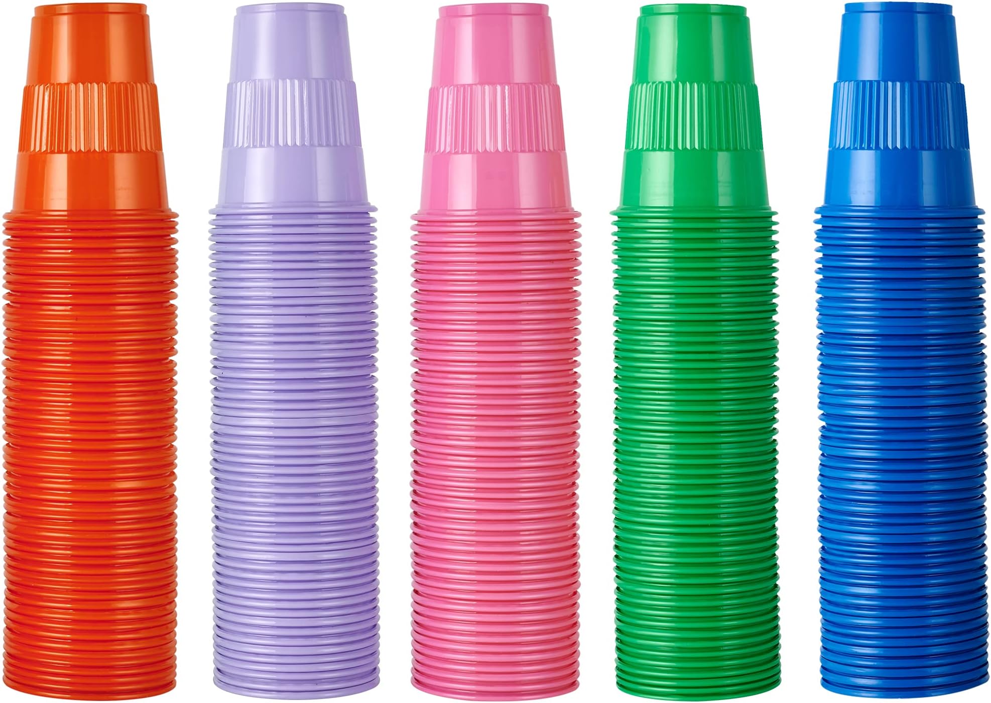 LILYMICKY500 Pack 7 oz Plastic Cups, Disposable Drinking Cups in Assorted Colors, 7 oz Plastic Party Cups with 5 Colors, Perfect for Picnics, Celebrations and Christmas Day
