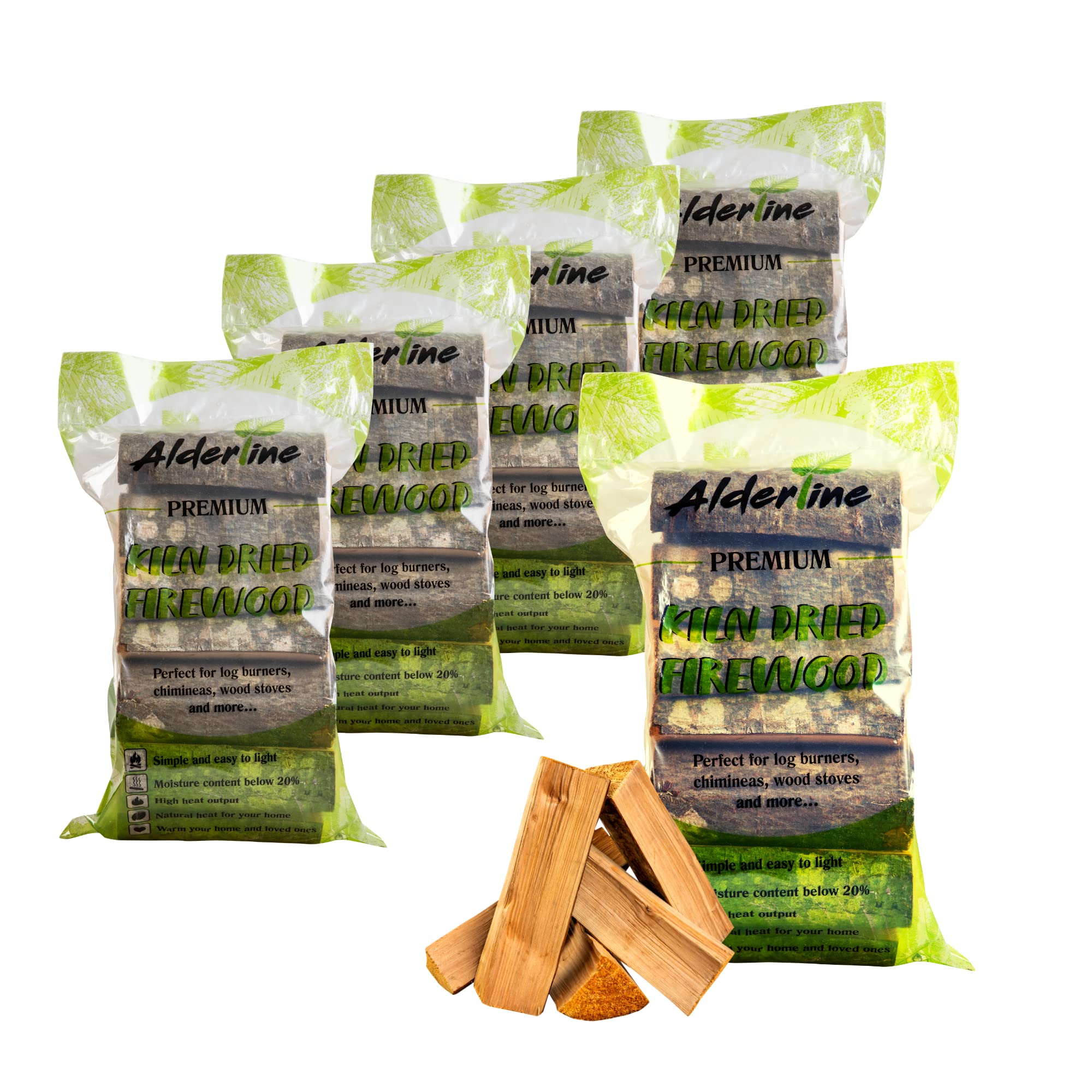 Alderline Kiln Dried Firewood Logs for Fireplace, Firepit, Chiminea, Campfires, Pizza Ovens and more, 25cm (5 Bags)