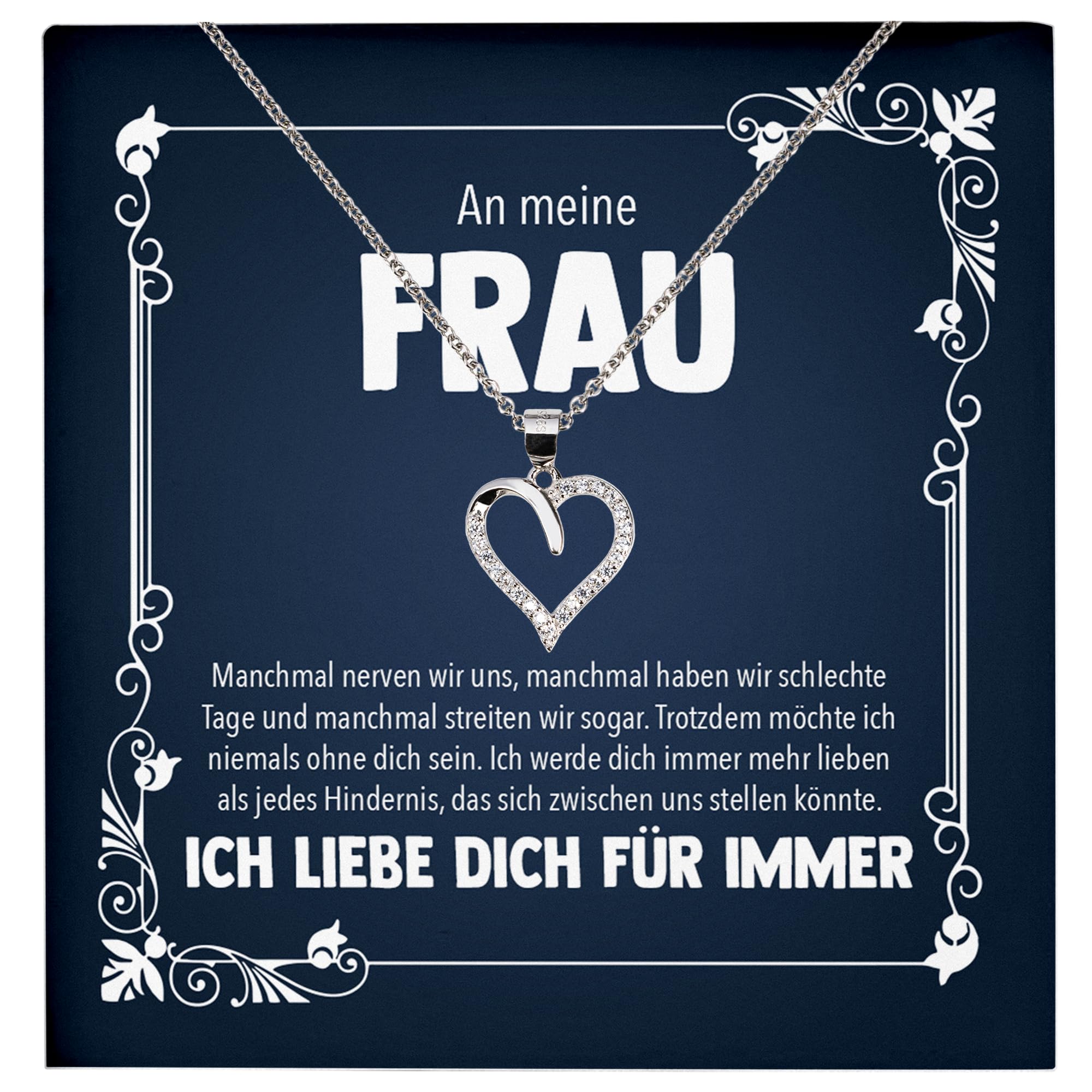 Ehefrau Geschenk Frauen Schmuck Hochzeitstag Valentinstag Geburtstag - Echt Silber 925 Herz Halskette mit Karte