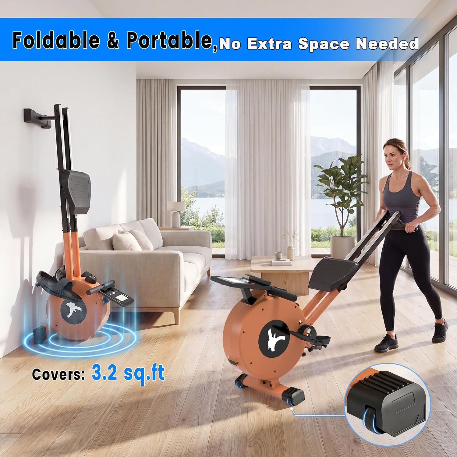 Rowing Machines Foldable for Home, Magnetic Rowing Machine with 16-Level Quiet & Smooth Resistance, Dual Slide Rail, LCD Monitor & APP Supported Fitness Rowing Machine, Max 350lbs Weight Capacity