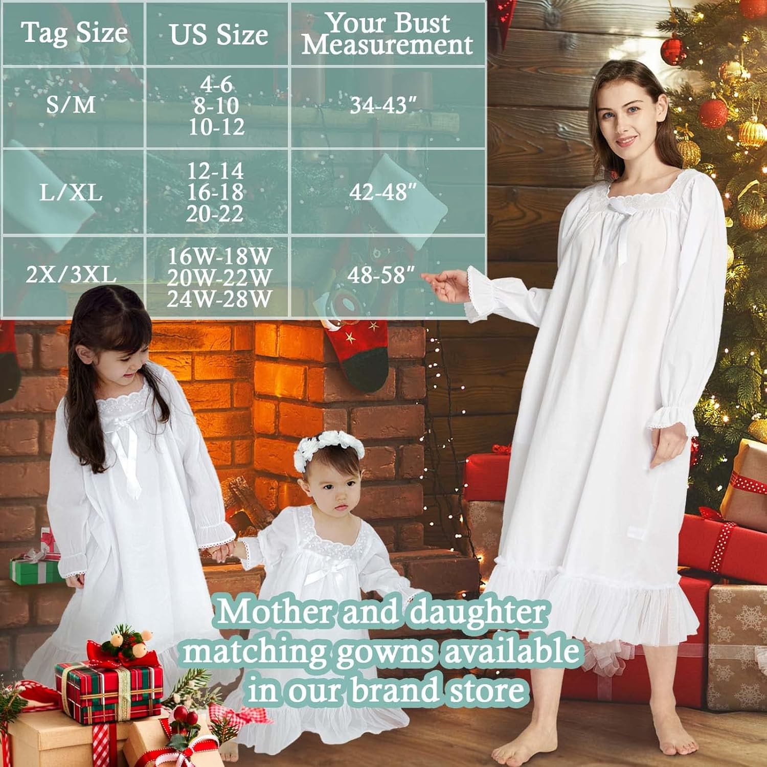 Nightgowns for Girls, Cotton Vintage Pajama Dresses for Girl, Long Sleeve SleepShirt Jammies for Kids - Image 7