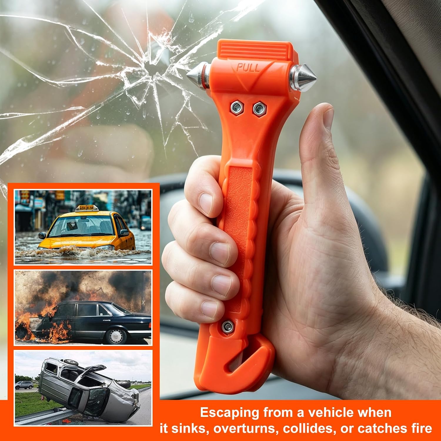 2 PCS Car Safety Hammer, 2-in-1 Car Window Glass Breaker & Seat Belt Cutter with Protective Bracket, Multifunctional Emergency Escape Hammer for Automotive & Family Rescue image 5
