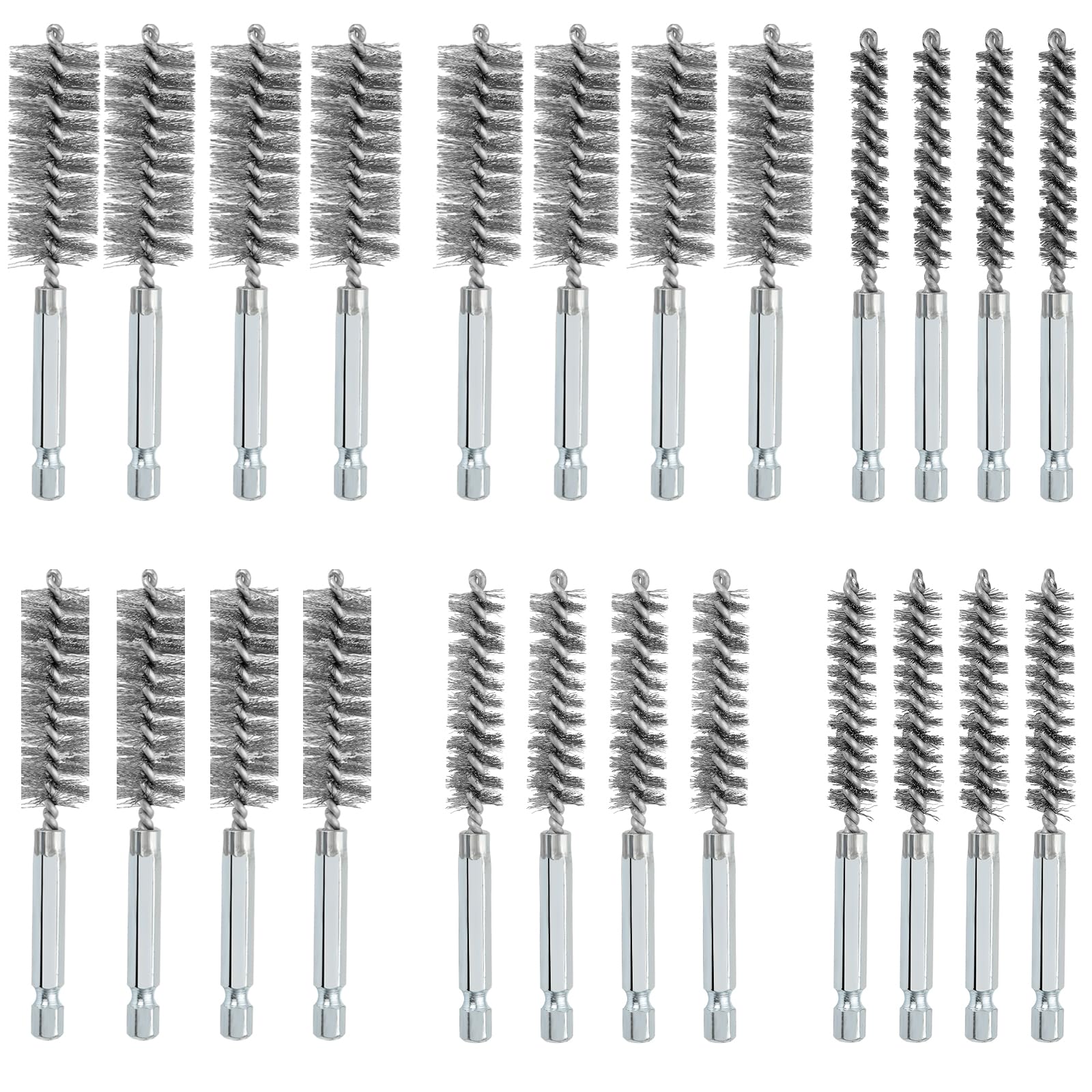 Lainballow 24pcs Stainless Steel Bore Brush, Twisted Wire Cleaning Brush, Wire Drill Brush with 1/4 Inch Hex Shank Handle, 4 Inch Abrasive Wire Bore