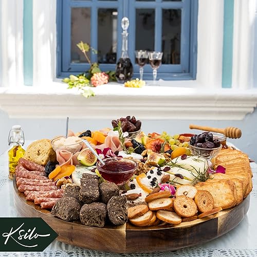 Miniatura 6 de Ksilo Juego de tablas redondas extra grandes, 17 pulgadas, tabla de queso de madera de acacia de primera calidad y juego de cuchillos con plato de