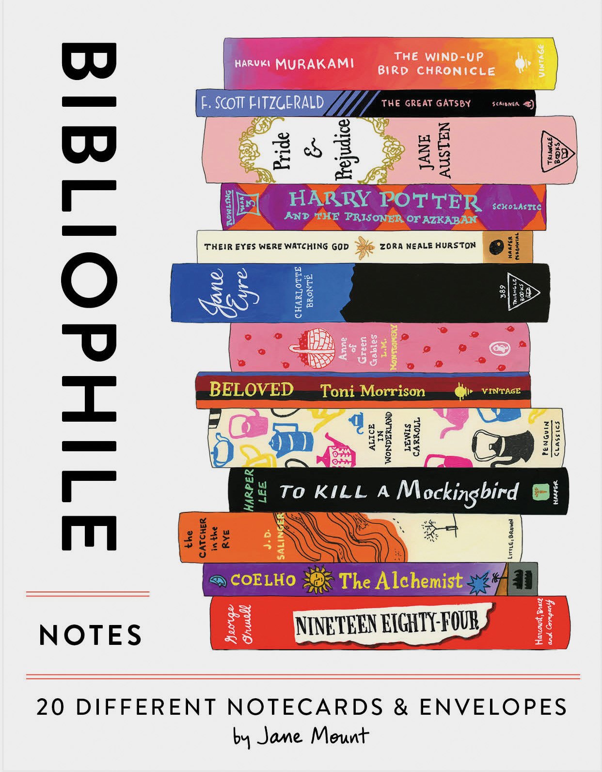 Bibliyofil Notları: 20 Farklı Not Kartı ve Zarflar (Kitap Hediyeleri, Edebi Kırtasiye Jane Mount)