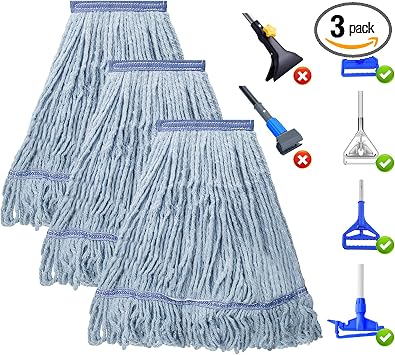 KeFanta 3 Pack Heavy Duty Commercial Mop Head Replacement, Blue