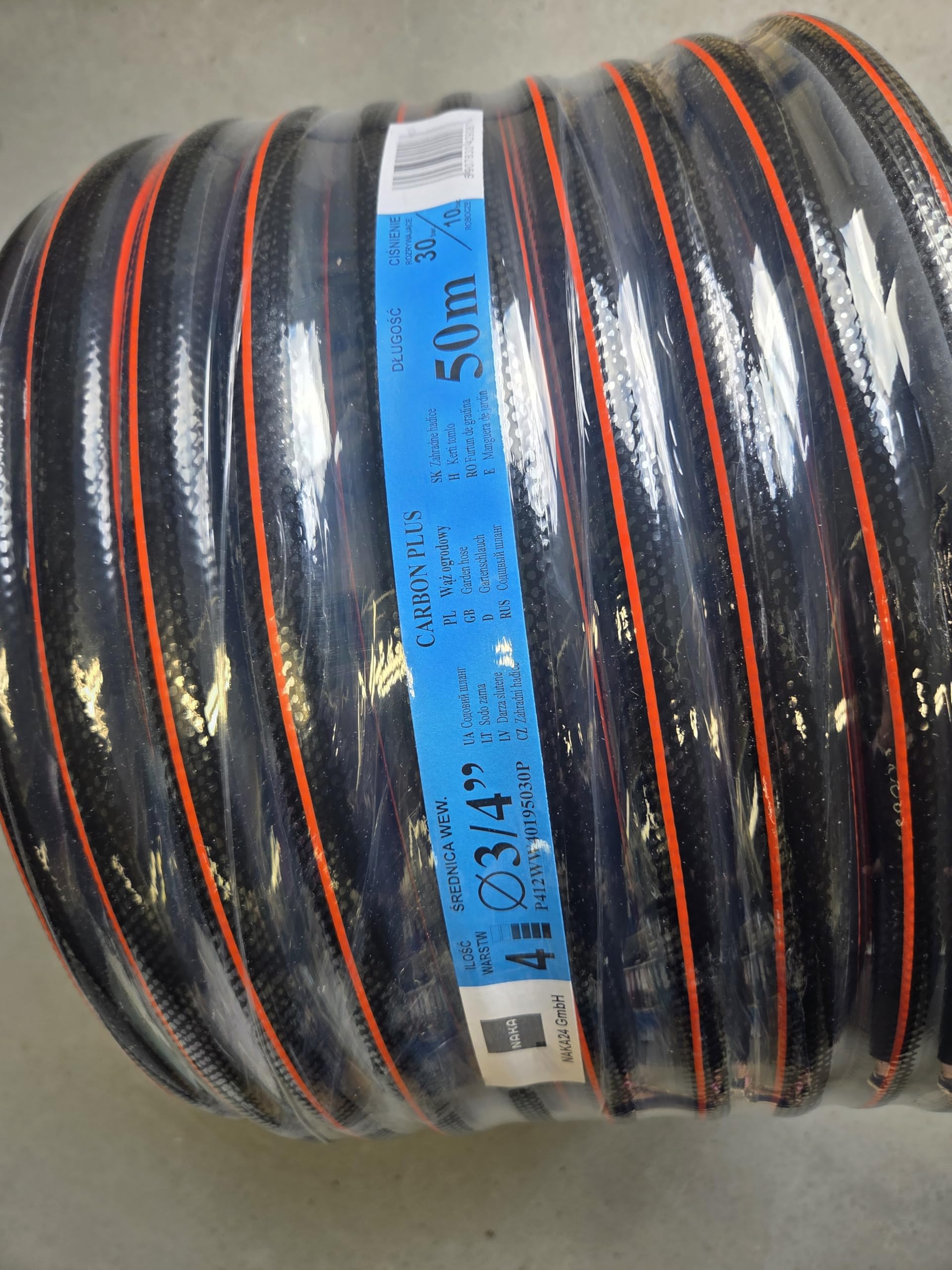 NAKA Carbon Gartenschlauch 4-lagig Flexibel Wasserschlauch Flexibler 3/4-Zoll-Schlauch 50m