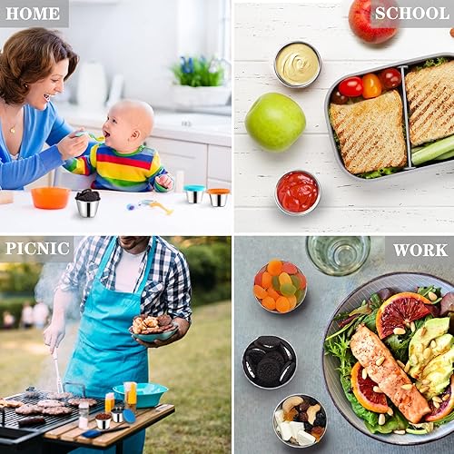 Miniatura 7 de Paquete de 4 recipientes de aderezo de ensalada de 2.4 onzas para llevar, recipientes reutilizables para condimentos con tapas, a prueba de fugas,