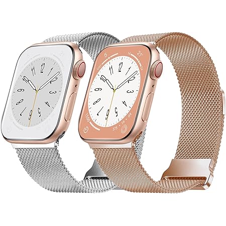 Watch Armband Kompatibel mit Apple Watch Armband 40mm 38mm 41mm für Damen Herren,Edelstahl-Magnetarmband aus Metall für iWatch Series SE 8 7 6 5 4 3 2 1 (A-Silber+Roségold)