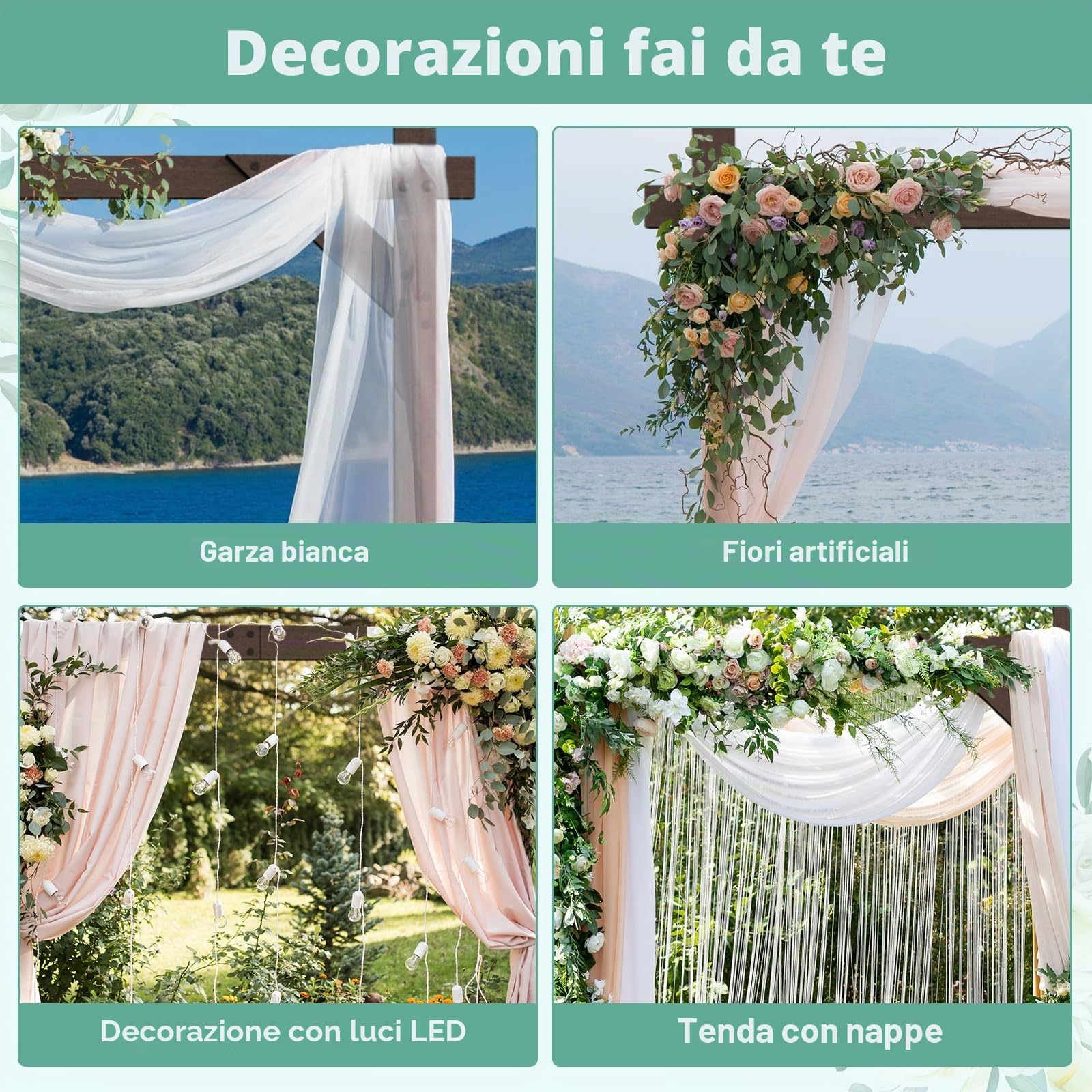 Arco Decorativo per Matrimonio e Giardino - Rose, Uva, Palloncini, Tulle - Decorazione per Casa e Sfondo