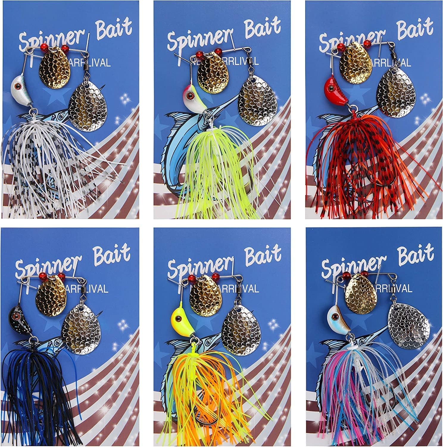 OROOTL Spinner Baits for Bass Fishing Lures, 6/12pcs Multicolor Spinnerbaits Kit Double Colorado Blades Metal Jig Spinnerbait for Bass Trout Pike Salmon Walleye Freshwater Saltwater Fishing