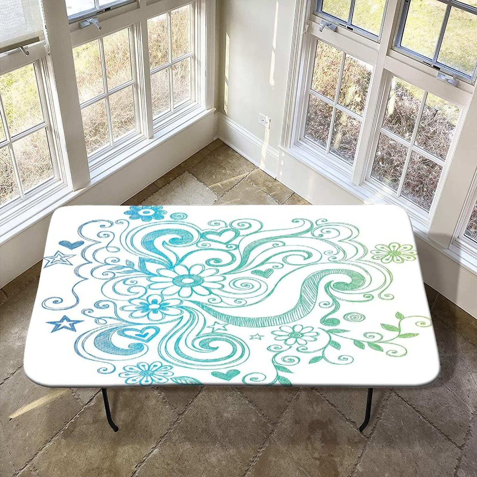 Flowers Elastic Fitted Tablecloth, 30