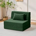 Youzi Lit de canapé pliant chaise convertible avec oreiller, 4-in-1 Matelas pliable Futon Couch Lit à Lounge Chaise pour salon, Chambre, Dorm & Invité, Couverture lavable, Vert, Reine
