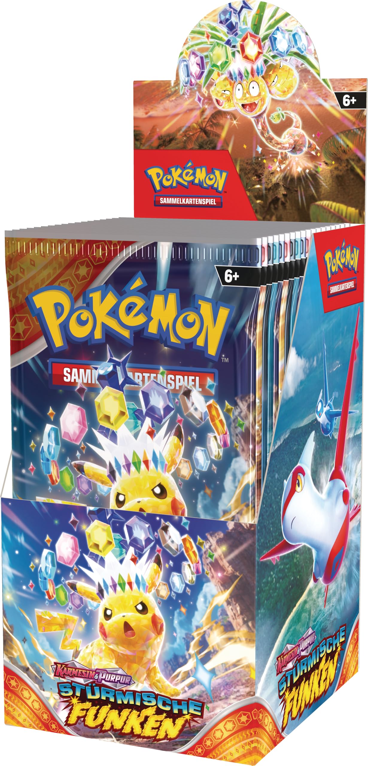 Pokémon-Sammelkartenspiel: Boosterpack-Display Karmesin & Purpur – Stürmische Funken (enthält 18 Boosterpacks)