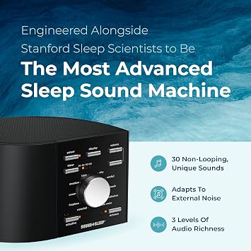 Sound+Sleep High Fidelity Sleep Sound Machine with Real Non-Looping Nature Sounds, Fan Sounds, White Noise, and Adaptive Sound Technology. Global Edition with UK, EU, US Plugs