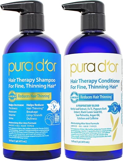 PURA D'OR Hair Thinning Therapy Shampoo & Conditioner 2-Piece System for Prevention, Infused with Premium Organic Argan Oi...