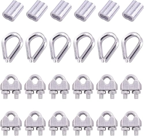 Glarks 24 Stück M3 Drahtseilklemmen mit Kabelkauschen Combo und Aluminium-Crimps