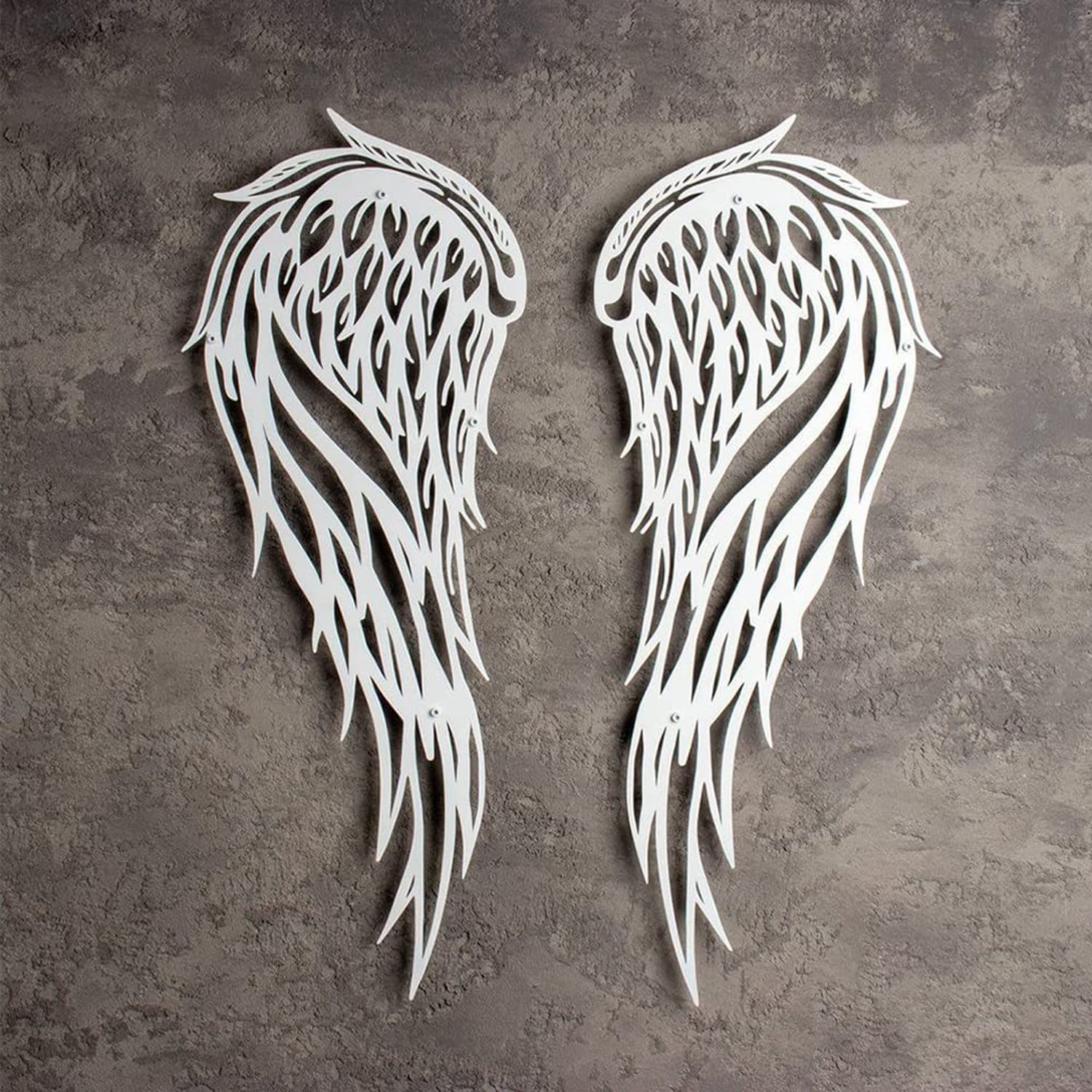 Metal Ángel Alas Decoración de Pared, Largo Alas de Angel Arte de Escultura de Pared, Moderno Colgar en la Pared Alas de Angel Decoración, para el Hogar Dormitorio Sala de Estar,Blanco,35*14cm