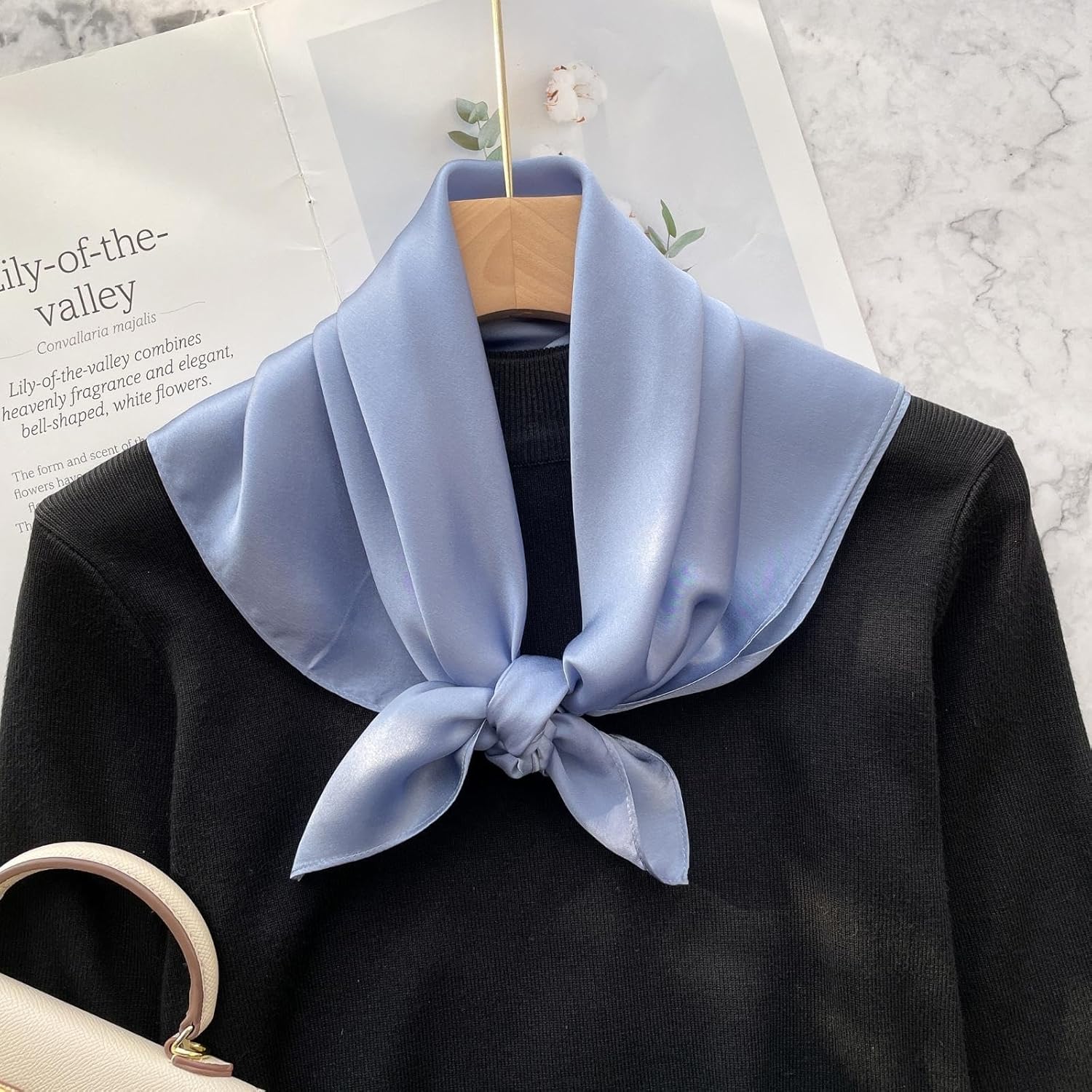 PoeticEHome Solid Color Mulberry Silk Scarf - Lightweight 26" Square Neckerchief for Women's Neck Hair Head in Gift Wrapped - Image 4