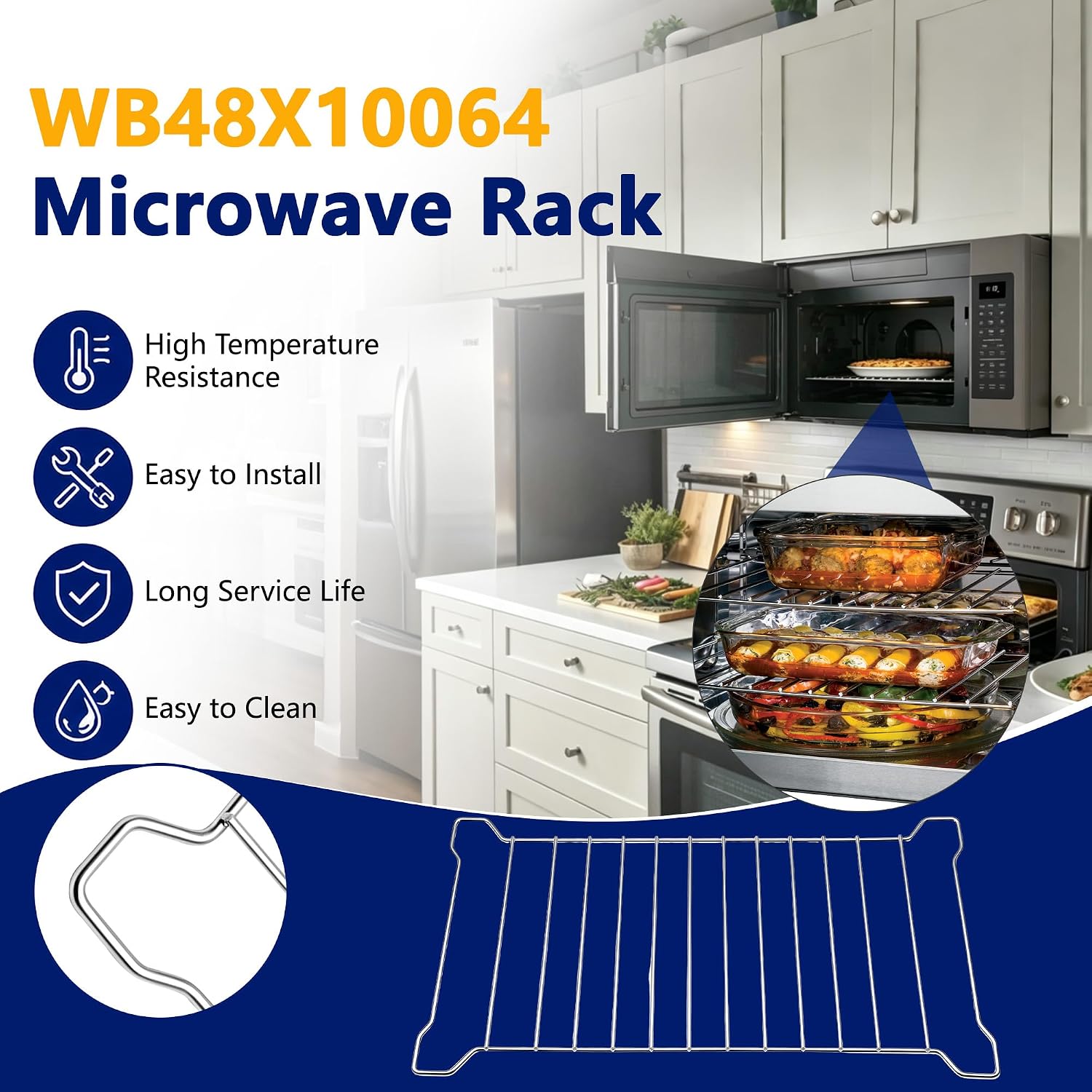 2PCS WB48X10064 Microwave Rack Replacement, 20.6"x12.5" 304 Stainless Steel