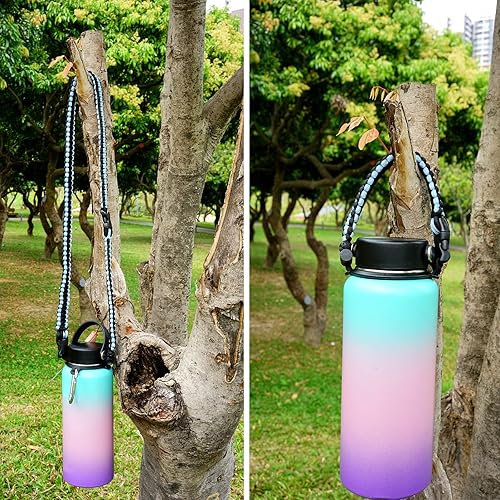 Miniatura 7 de Wongeto Correa de hombro con mango de paracord, compatible con botellas de agua Hydro Flask de boca ancha de 12 a 64 onzas (no compatible con el