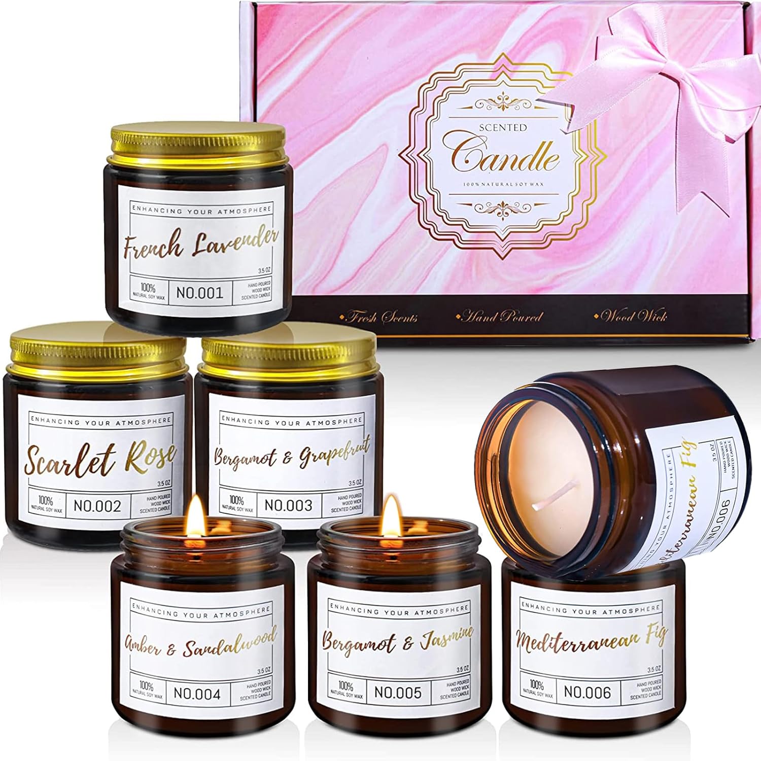 6 Pack Candle Gift Set, Candles for Women/Mom, Aromatherapy