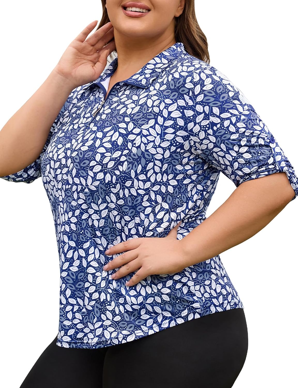 Plus Size Golf Shirts for Women 3/4 Sleeve Tops Loose Fit Quick Dry UPF 50+ Quarter Zip Pullover XL-5XL - Image 2