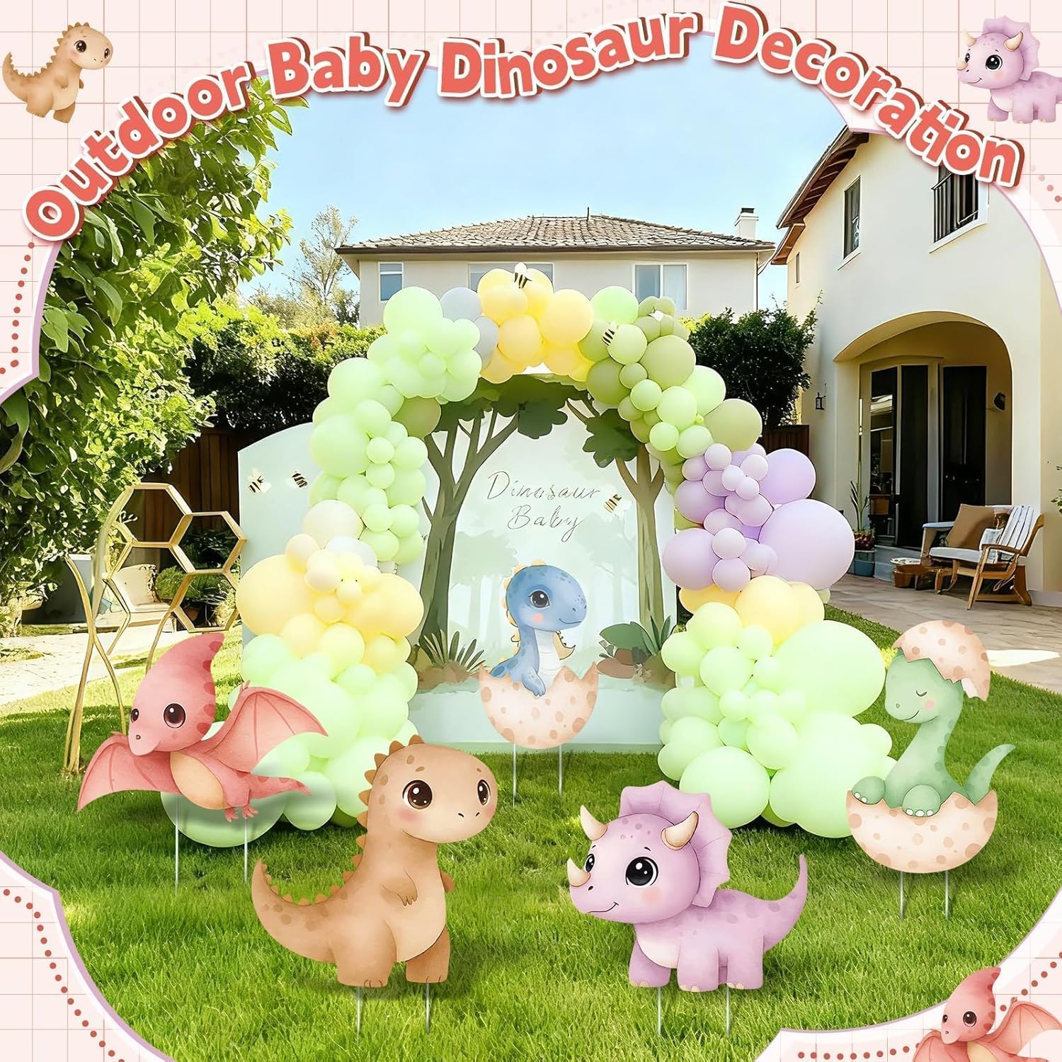 5Pcs Dinosaur Baby Shower Decorations, Large Baby Dinosaur Cardboard Cutout Standup, Dino Themed Birthday Party Signs for Photo Booth Props Backdrops Decor Cartoon Party Supplies