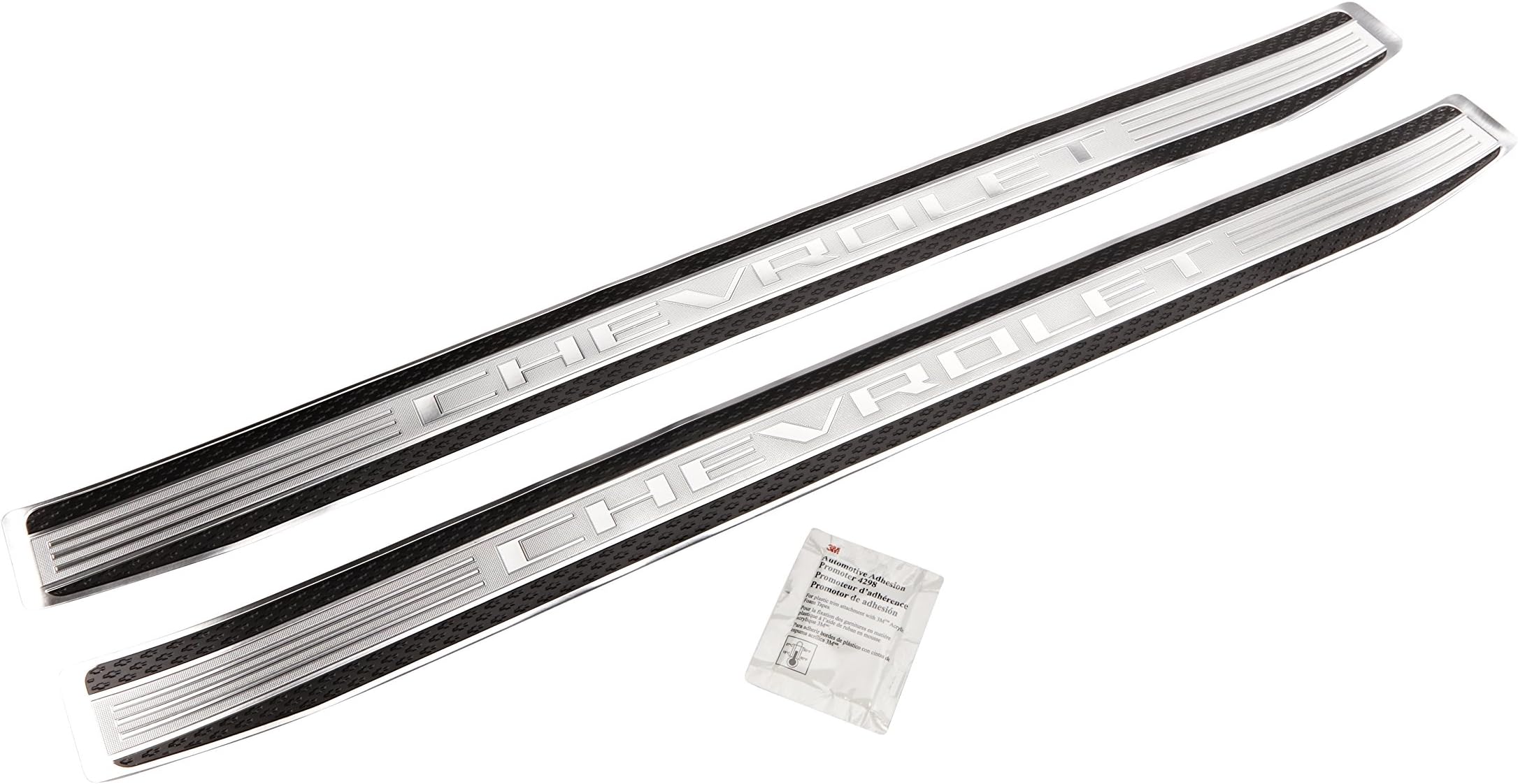 92223800 Front Door Sill Plates in Black and Brushed Aluminum with Chevrolet Script