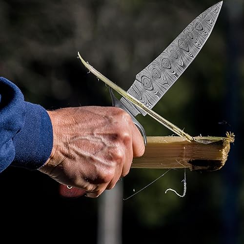 Miniatura 6 de El cuchillo de caza de hoja fija es tu mejor compañero de caza, cuchillo de supervivencia de acero de Damasco forjado a mano con mango de madera de