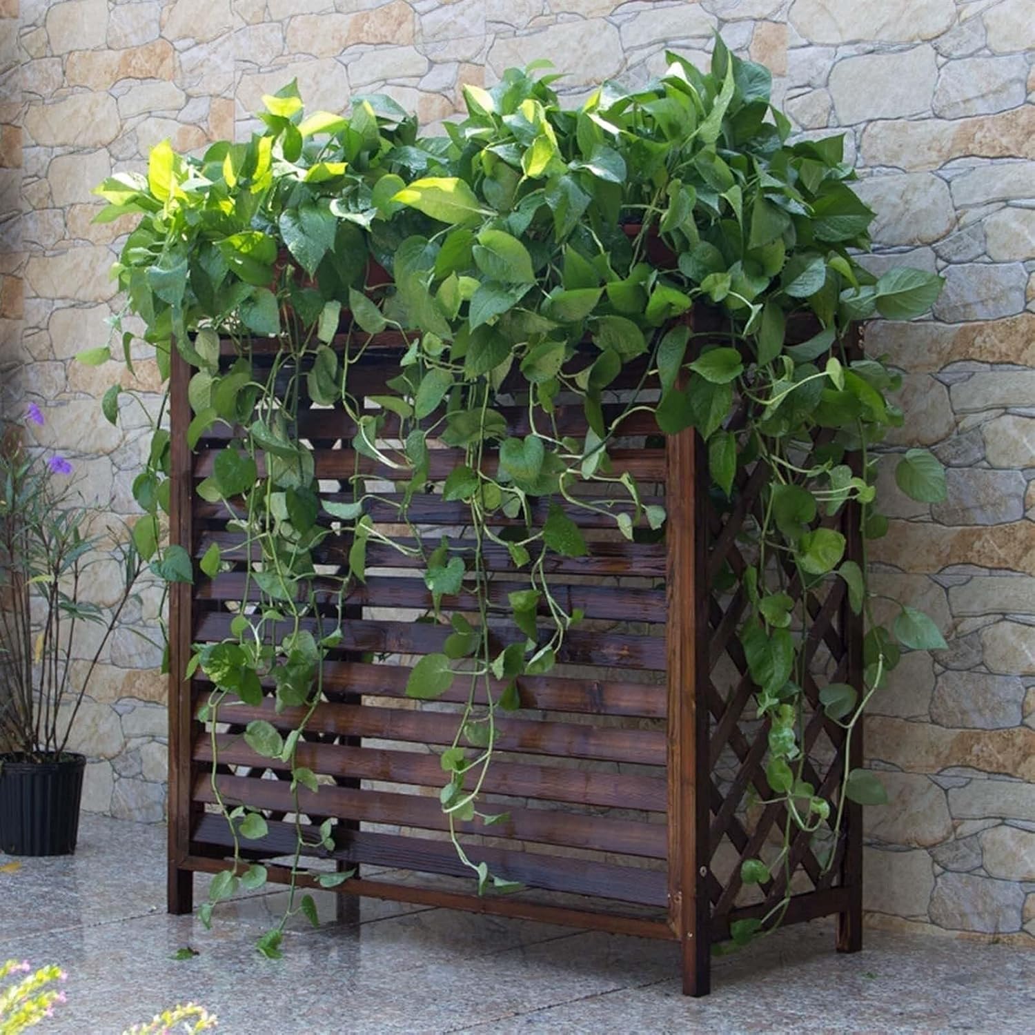 Support de fleurs pour climatiseur bois massif 80x32x70cm extérieur