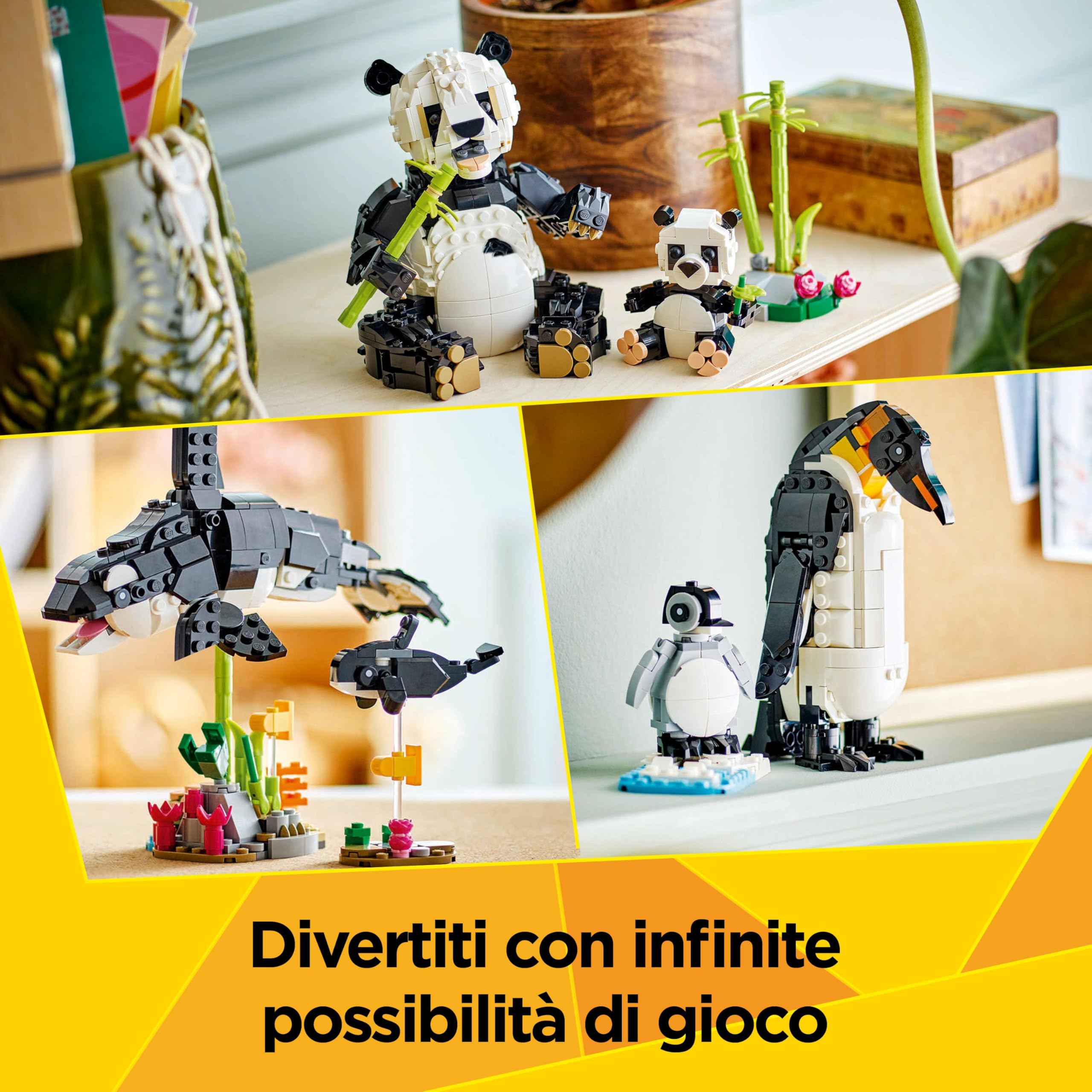 LEGO Creator 3 in 1 Animali Selvatici: Famiglia di Panda Giocattolo - Si Trasforma in Pinguino e Orca - Regalo di Compleanno Creativo per Bambine e Bambini da 8 Anni in su - 31165