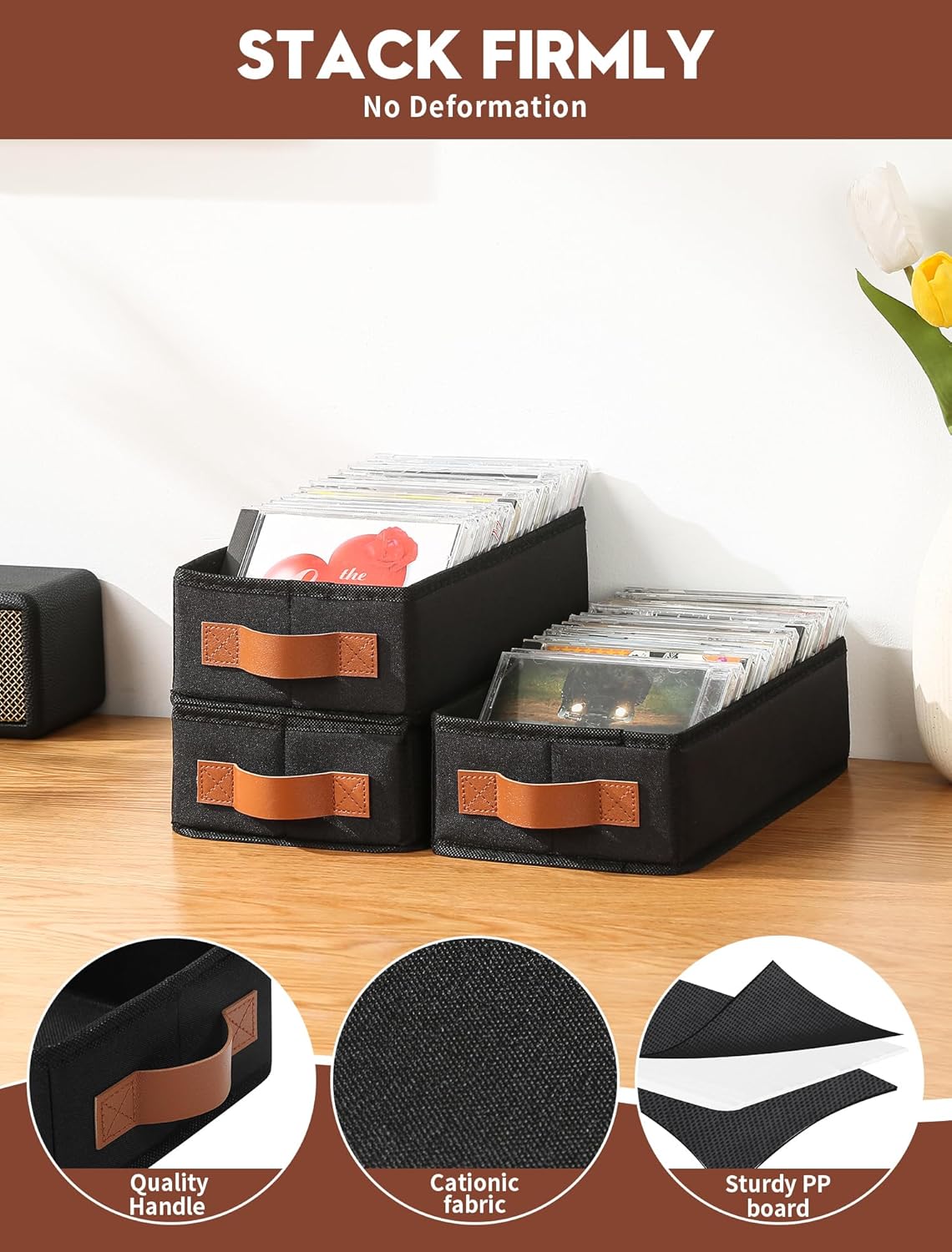 CD Storage Boxes-8 Pack CD Case Holder Holds Up to 160 Full Jewel Cases, Foldable Storage Cabinets with Handle, Black