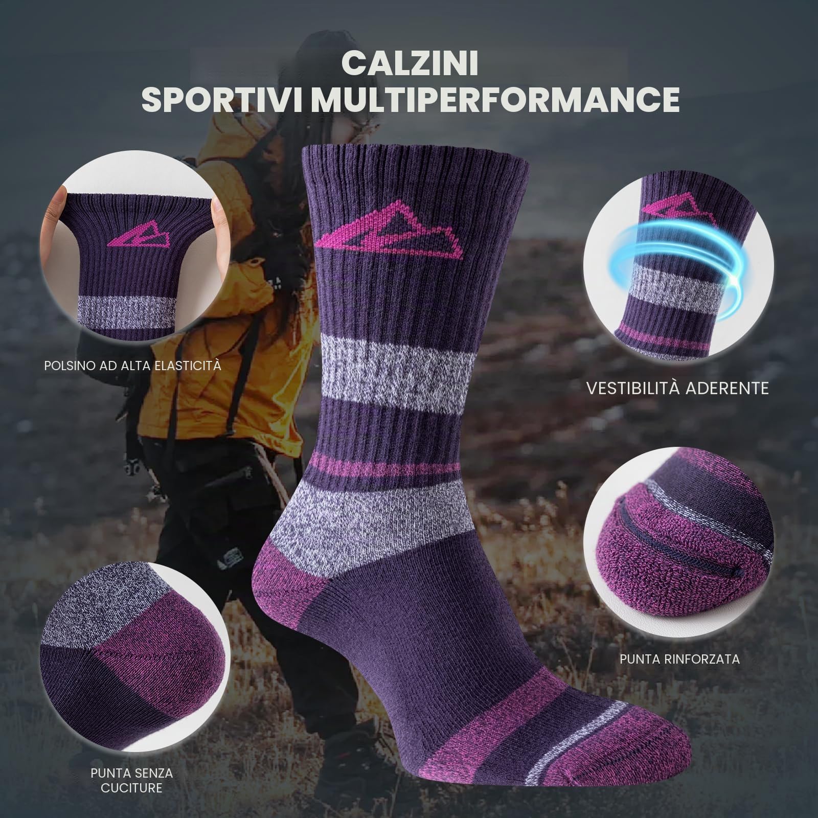 Calzini Trekking Donna 39-42 35-38, 3 Paia Calzini Sportivi in Cotone Anti-Vesciche Anti-Sudore Traspiranti, Calze Spugna per Running, Tennis e Trekking