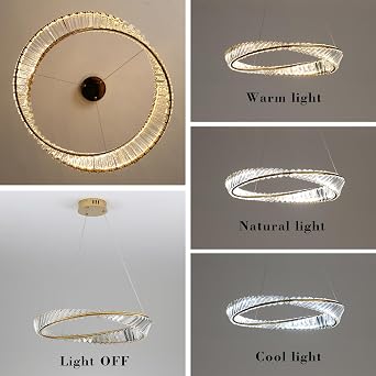 Led Pendant Light Living Room,with Stainless Steel Crystal Irregular Ring Chandelier, Modern Dimmable K9 Crystal Bedroom Hanging Lights,for Restaurant, Kitchen, Hotel Pendant Lighting 40Cm [Energy Class F]