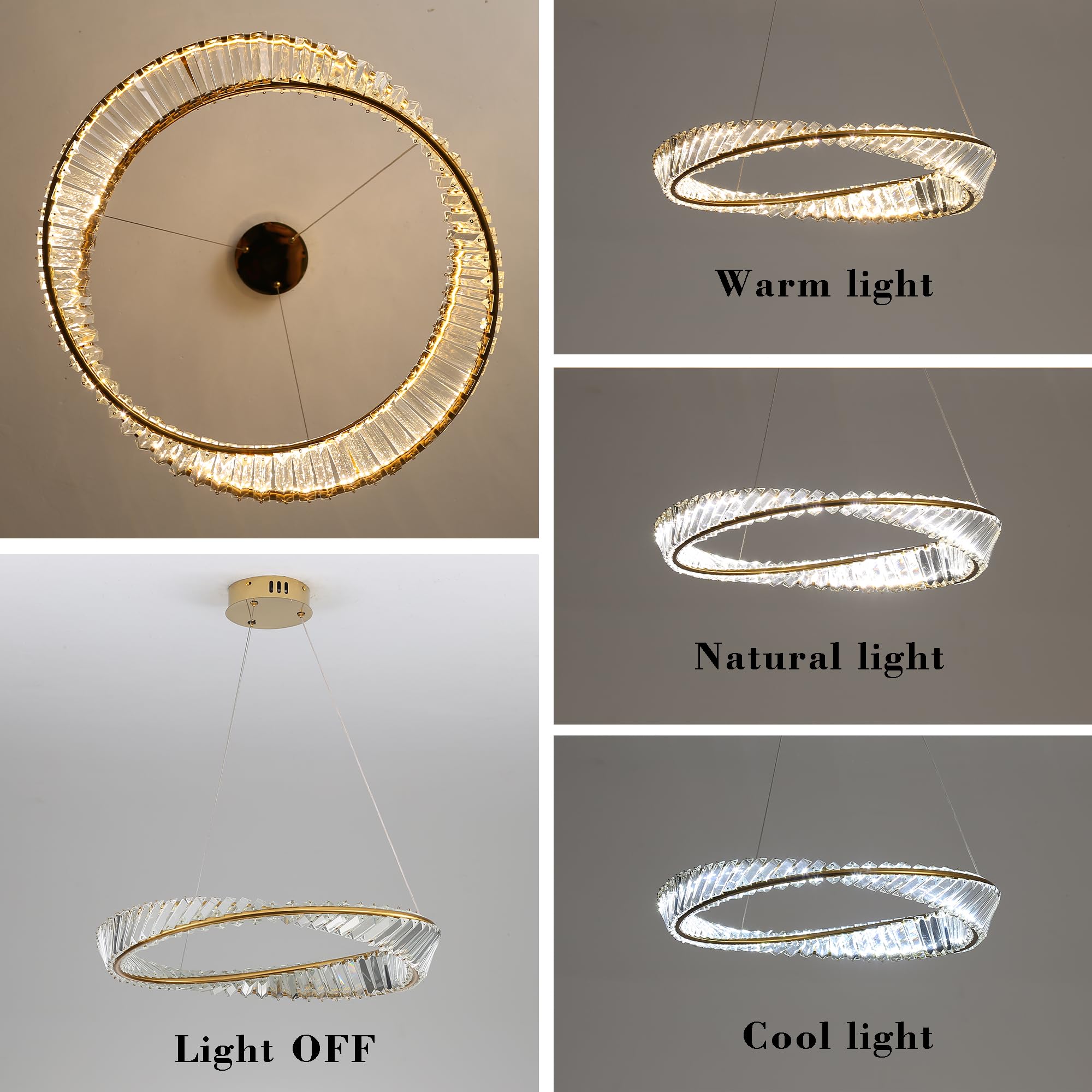 Lampadario Camera Da Letto,Acciaio Inossidabile Oro Anelli Irregolari Lampadari Plafoniera,Moderna Lampadario Cucina A Led Dimmerabile In Cristallo Per Soggiorno Cucina Camera Da Letto D60Cm