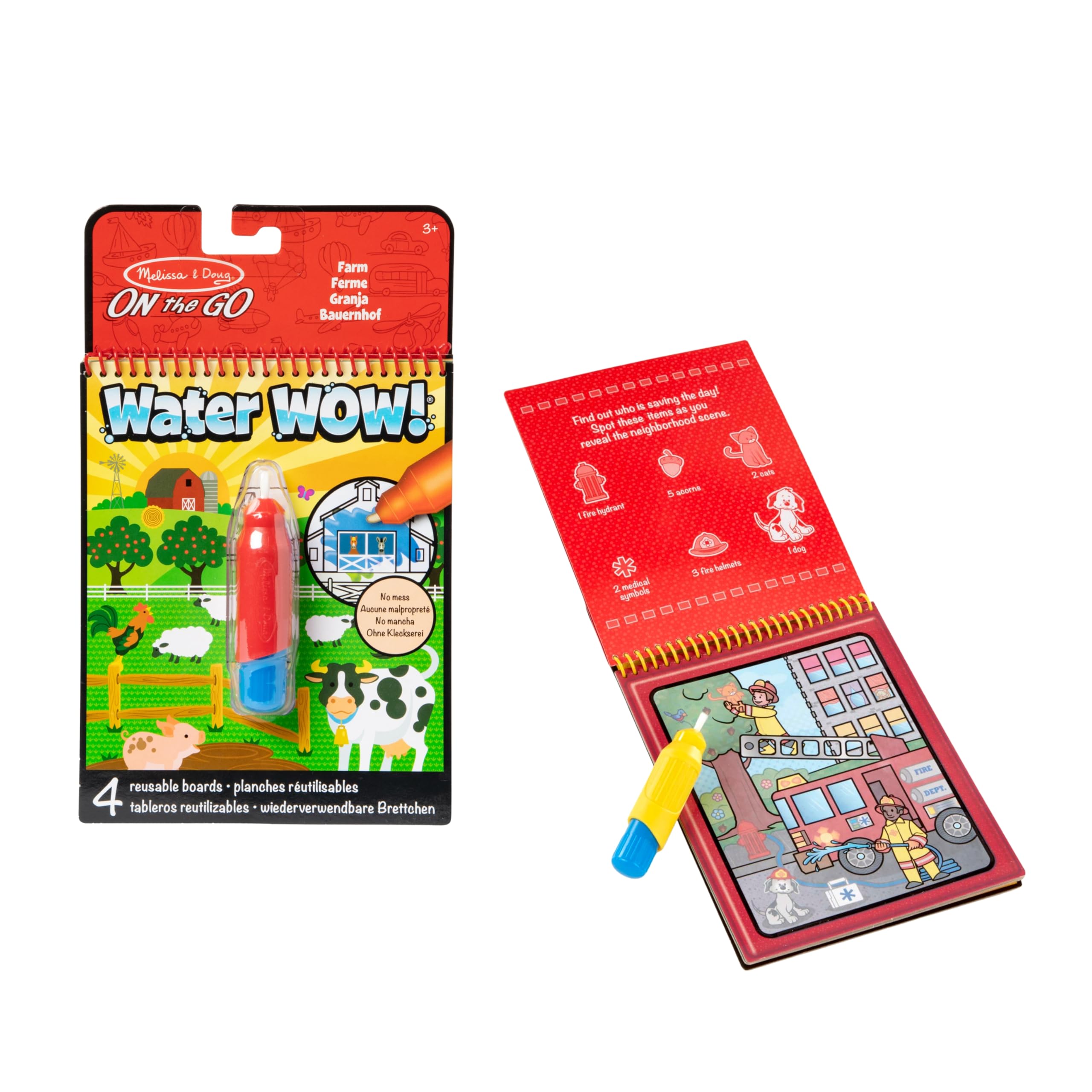 Melissa & Doug Water Wow! Libro Magico da Colorare con Pennello ad Acqua - Tema Fattoria, Gioco Educativo da Viaggio per Bambini 3+ Anni