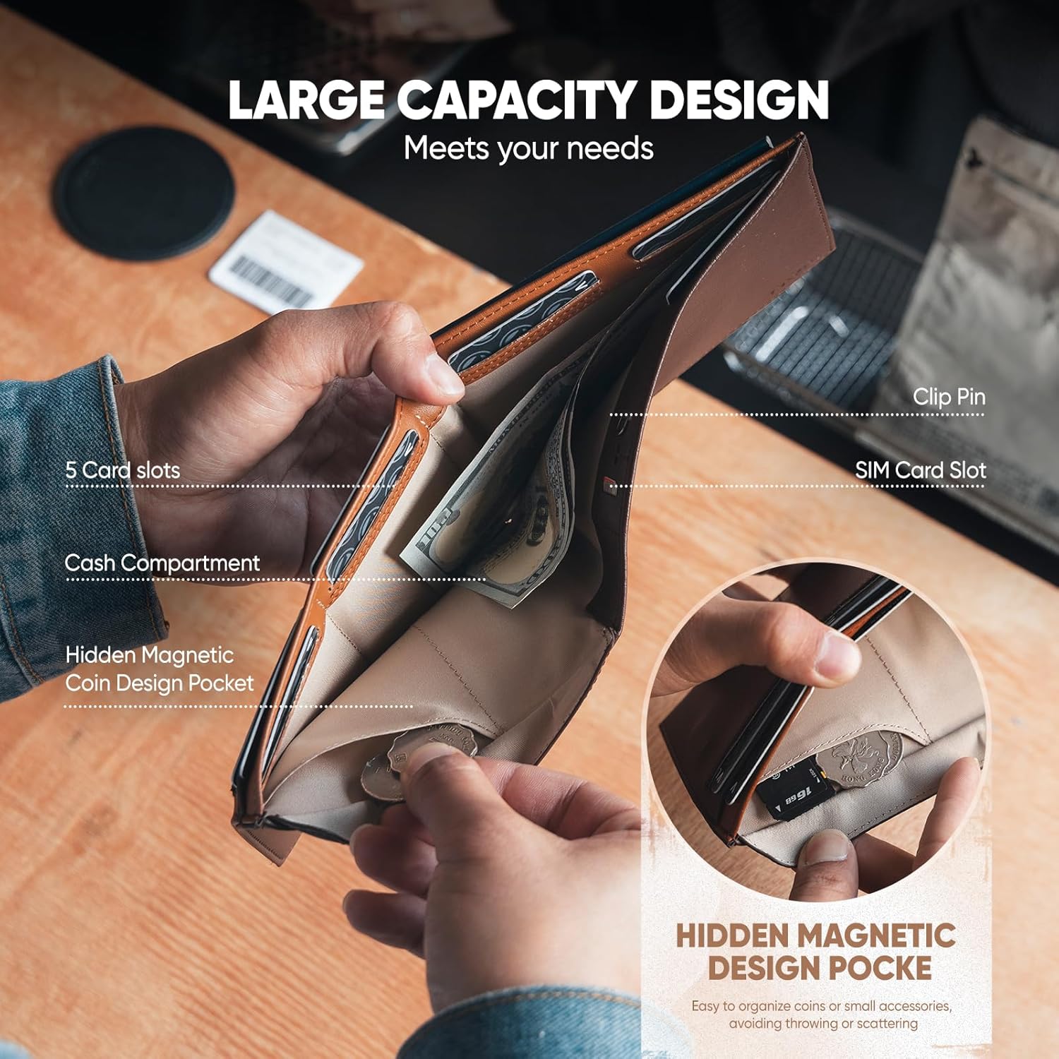 VULKIT Bilfold Passport Holder Leather RFID Blocking Passport Wallet with Hidden Pocket Slim Travel Documents Organizer for Men or Women (Passport, Card, Cash, Coin, SIM Card, Ticket)