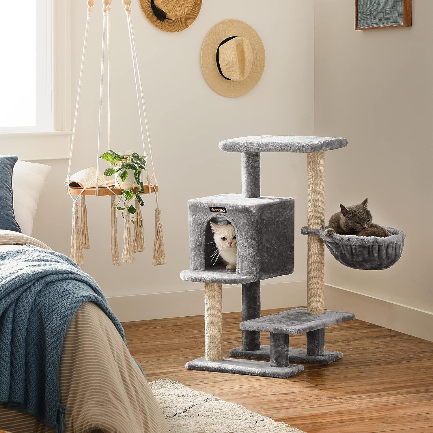 FEANDREA PCT142W01 Cat Tree, 84 cm, Light Grey