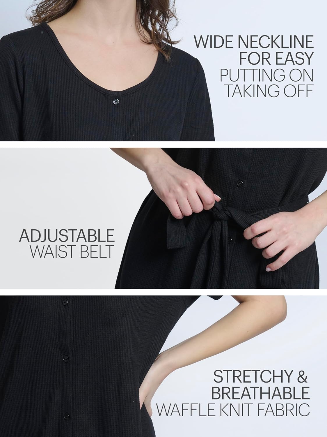 Mad Dog Women's Night Shirts - Soft Waffle Knit Womens Sleep Shirts, Short Sleeves Button-Up Pajamas Nightgowns Sleep Dress - Image 3