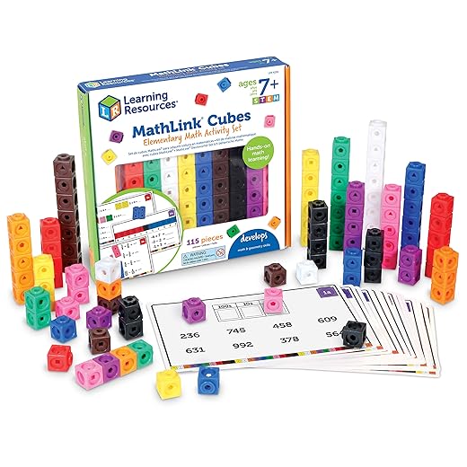Learning Resources MathLink Cubes Elementary Math Activity Set - 115 Pieces, Ages 7+ Math Manipulative Cubes, Math Games for Kids, Math Counters