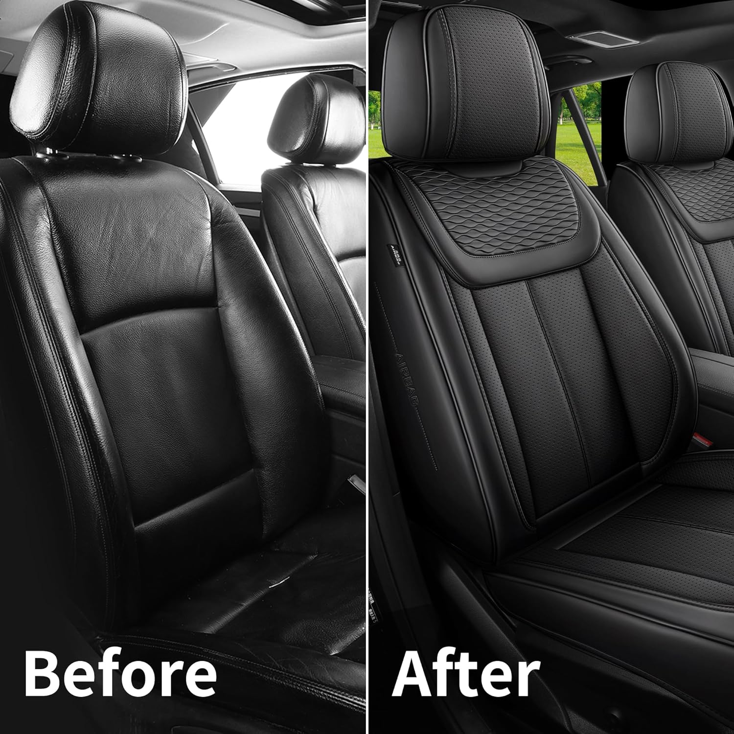 Leather Car Seat Covers, Front Seat Cover, Car Seats Protectors, Black Car Seat Covers Universal Fit for Most Vehicles