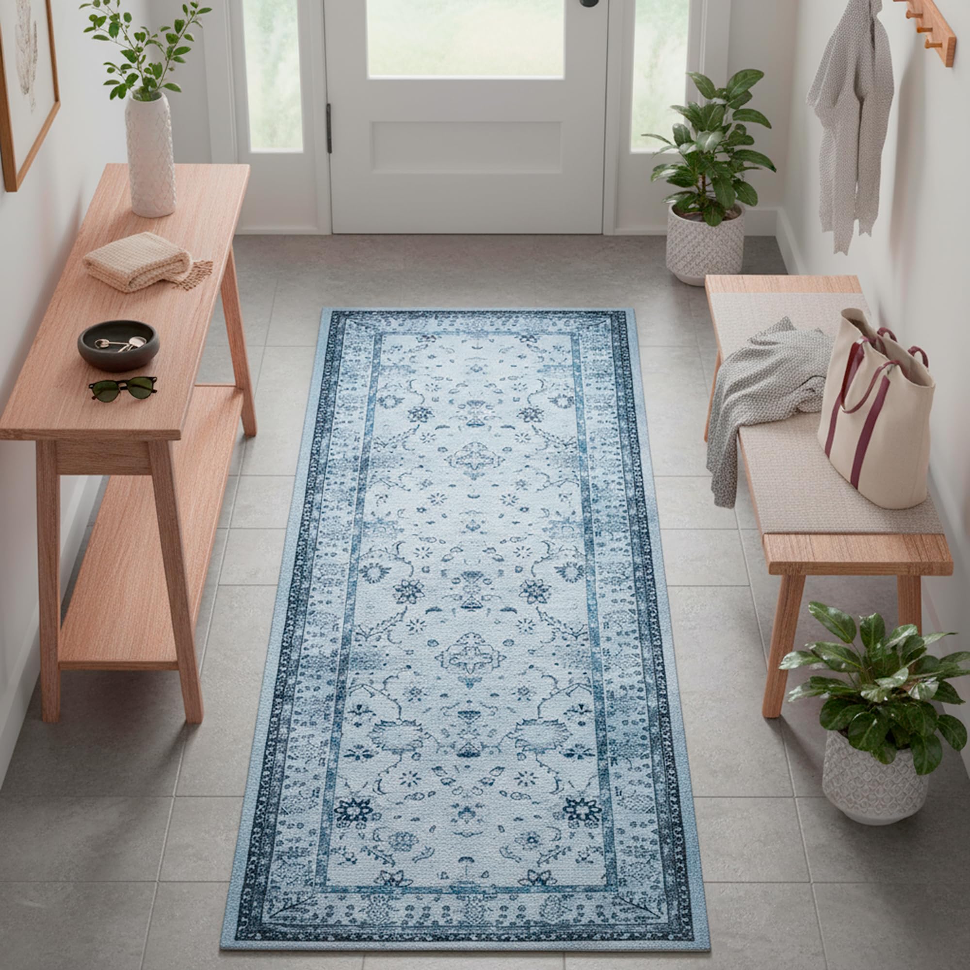 Tapis de couloir bleu jeans 80x215 cm pour sublimer votre entrée vintage