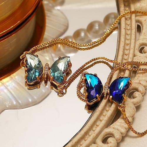 Miniatura 6 de Collar chapado en oro de 18 quilates, collar y pulsera de cristal de mariposa para mujer, joyería de mariposa para regalos de mujer, collares con