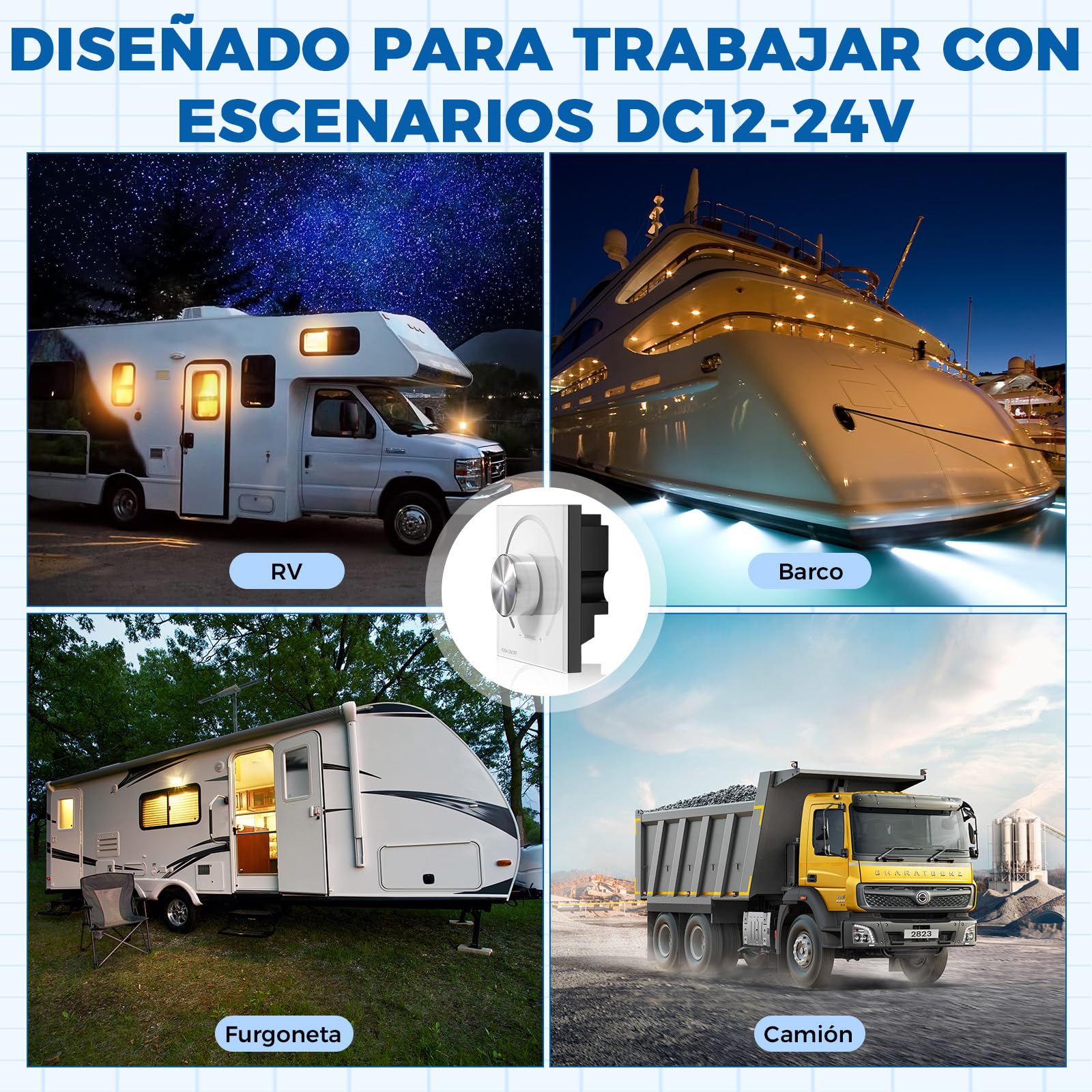Reguladores de Intensidad DC 12-24V PWM con Pantalla Digital, Atenuador Dimmer LED para Caravanas, Barcos y Bombillas LED Regulables