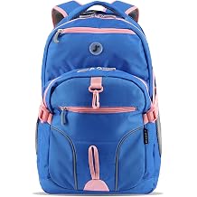 J World New York Atom Laptop Backpack Ergonomic Backpack for School with Air Mesh Padded Shoulder Straps 600D Polyester Work Backpack for Men and Women Stylish Design, Navy Pink